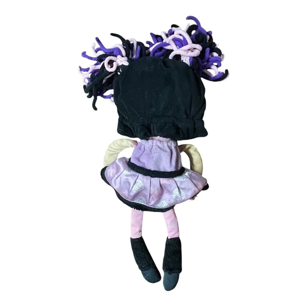 Cute Cloth Doll with Purple Yarn Hair Black Cat Dress & Freckles 17